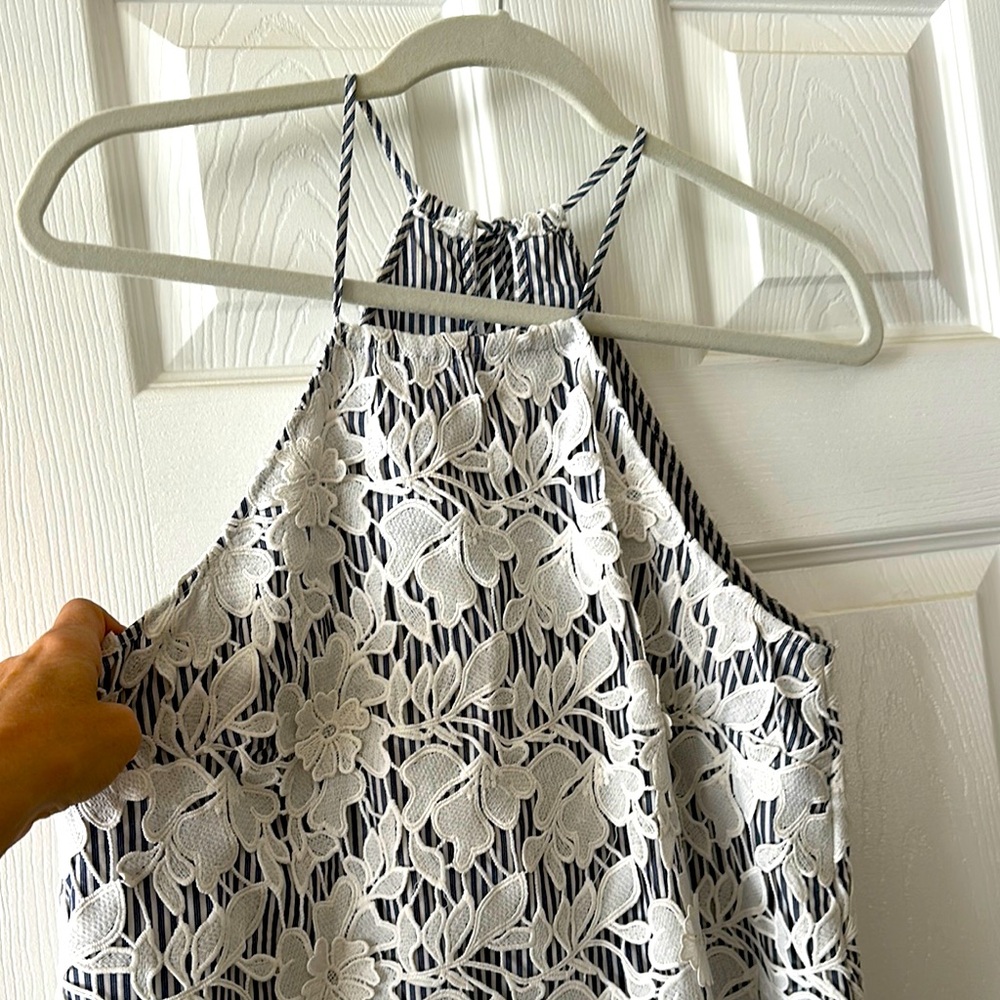 INTERMIX Striped Lace Trim Halter Top